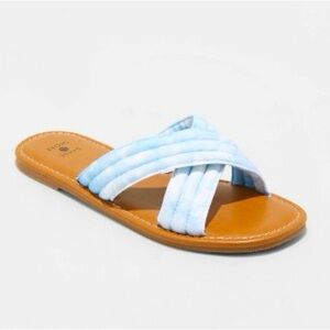NWT Shade & Shore Slide Sandals Womens Size 9 | light blue tie dye